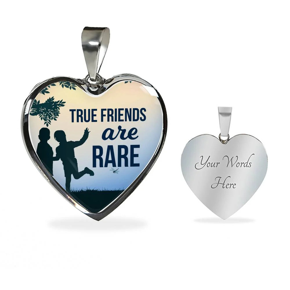 True Friends Are RAre Personalized Engraved Silver Heart Necklace Custom Name D
